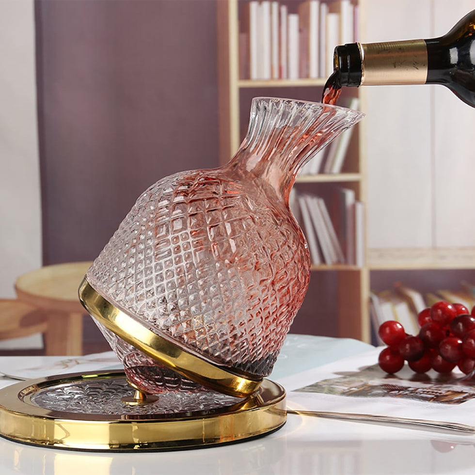 HMR - Luxury Tumbler Wine Decanter 360 Rotating Hand-Carved Diamond Creative Spin Decanter