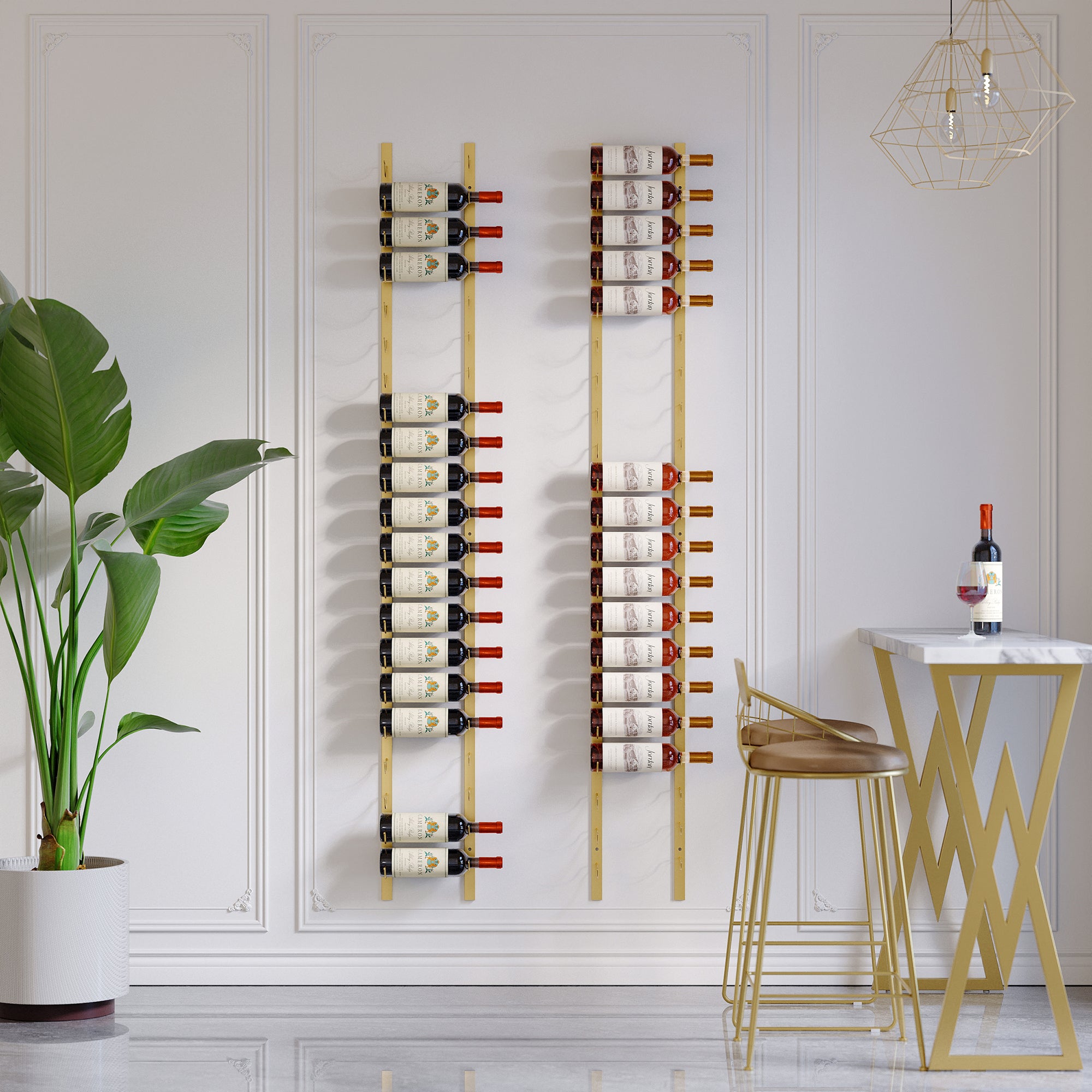 HMR - Modern Gold Wall Mounted Wine Bottle Rack 21-Bottle Metal Wine Rack
