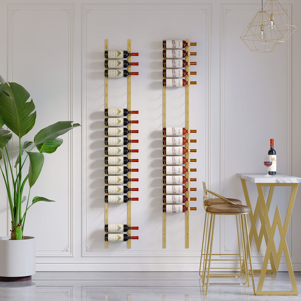 HMR - Modern Gold Wall Mounted Wine Bottle Rack 21-Bottle Metal Wine Rack