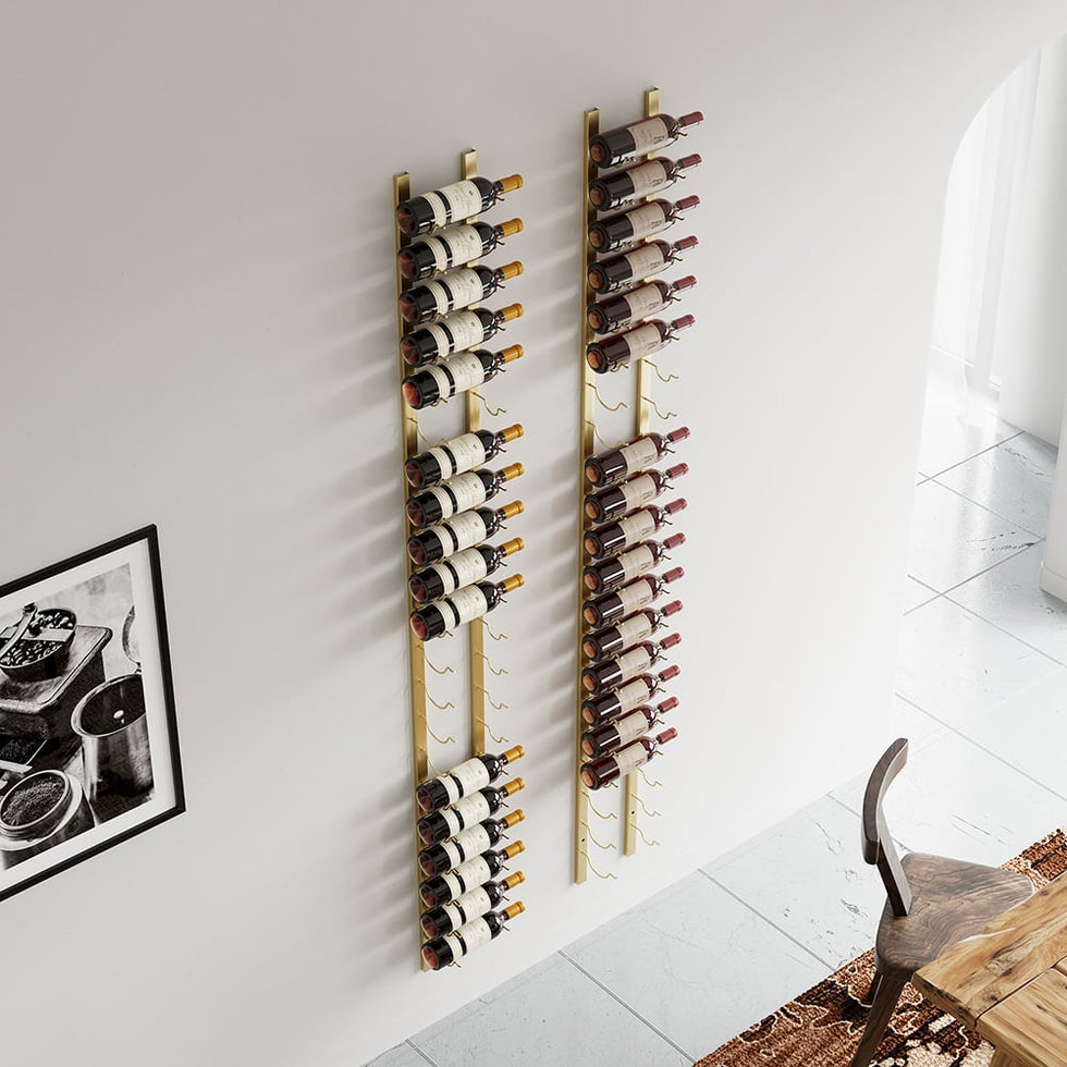 HMR - Modern Gold Wall Mounted Wine Bottle Rack 21-Bottle Metal Wine Rack