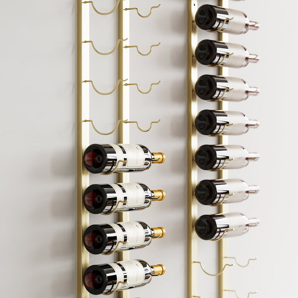 HMR - Modern Gold Wall Mounted Wine Bottle Rack 21-Bottle Metal Wine Rack