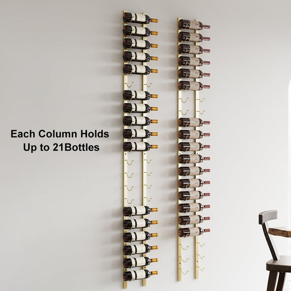 HMR - Modern Gold Wall Mounted Wine Bottle Rack 21-Bottle Metal Wine Rack
