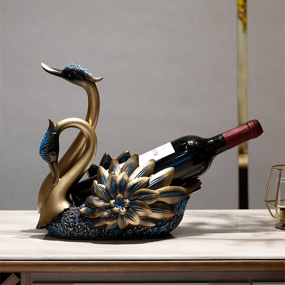 HMR - Resin Swan Statue Wine Bottle Holder Table Top Wine Bottle Rack Countertop Wine Rack