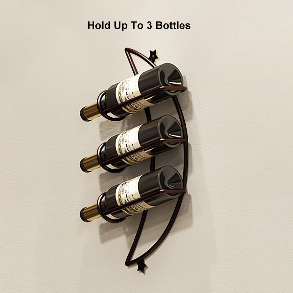 HMR - 4 Pieces 12 Bottles Moon Shaped Metal Wine Rack Wall Mounted in Bronze