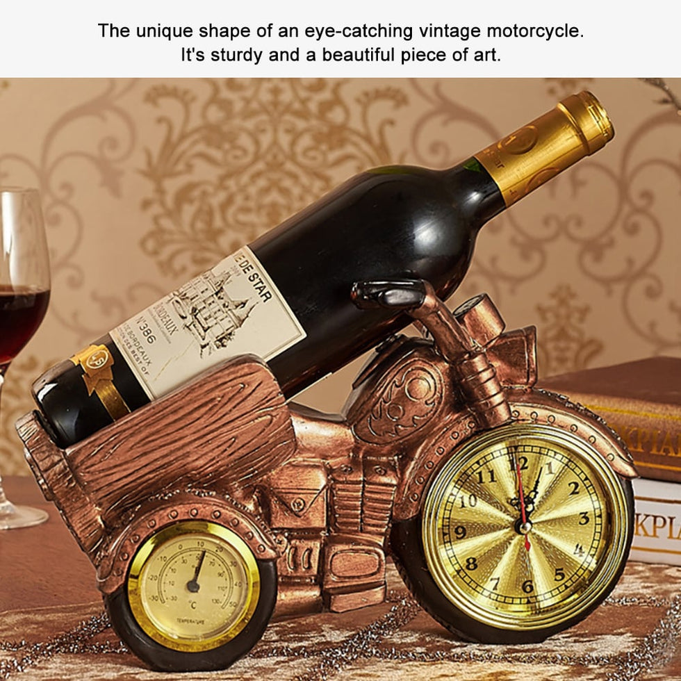 HMR - Motorcycle & Clock Wine Rack Decorative Countertop Wine Bottle Holder