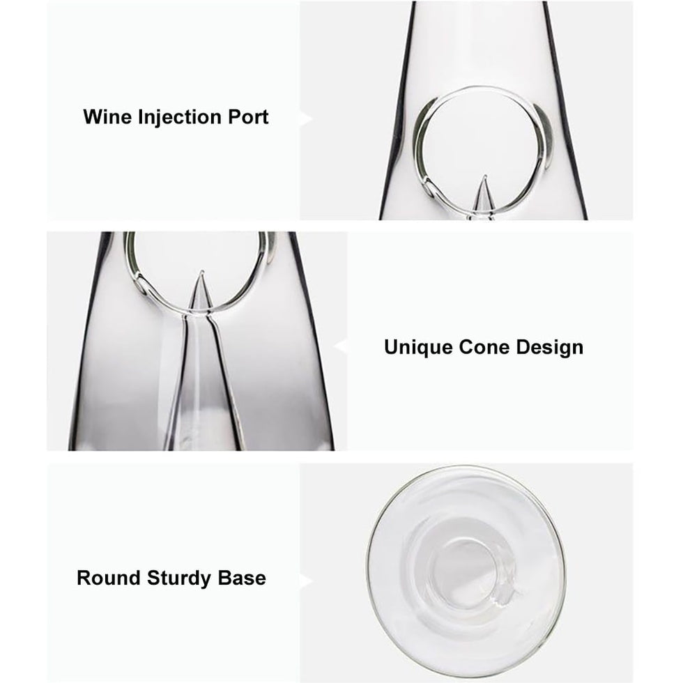 HMR - Unique Pyramid Glass Wine Decanter Hand Blown Red Wine Carafe with Wide Base