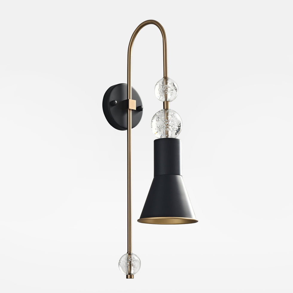 HMR - Modern Black & Gold 1-Light Wall Lighting Metal & Glass Wall Sconce