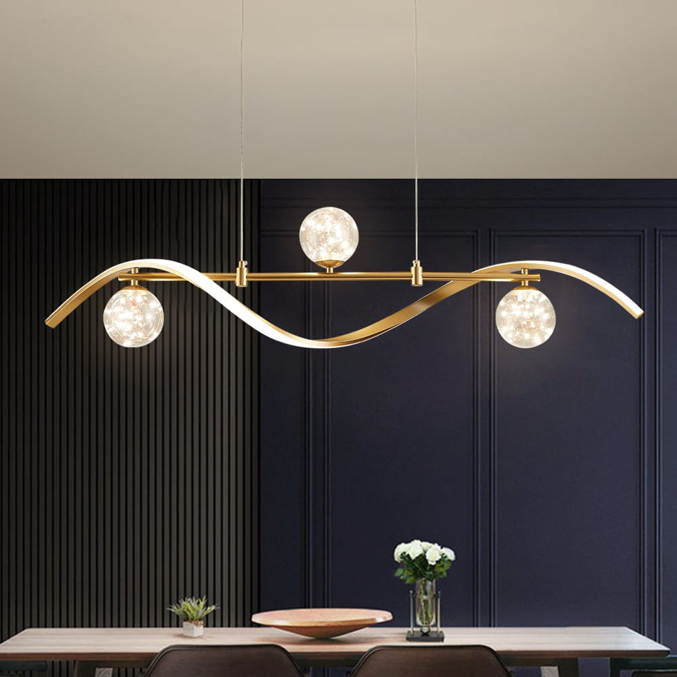 HMR - 4-Light LED Linear Kitchen Island Lighting in Gold with Glass Globe Shade Dimmable