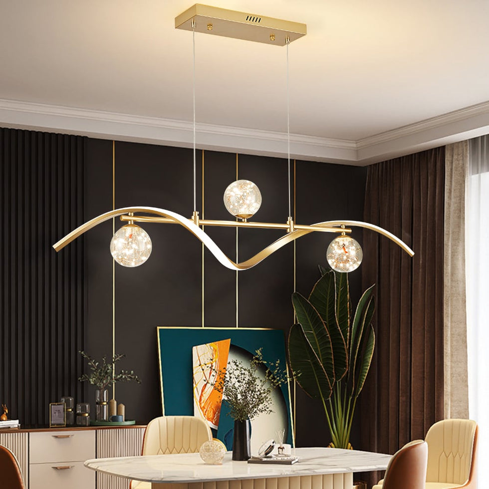 HMR - 4-Light LED Linear Kitchen Island Lighting in Gold with Glass Globe Shade Dimmable