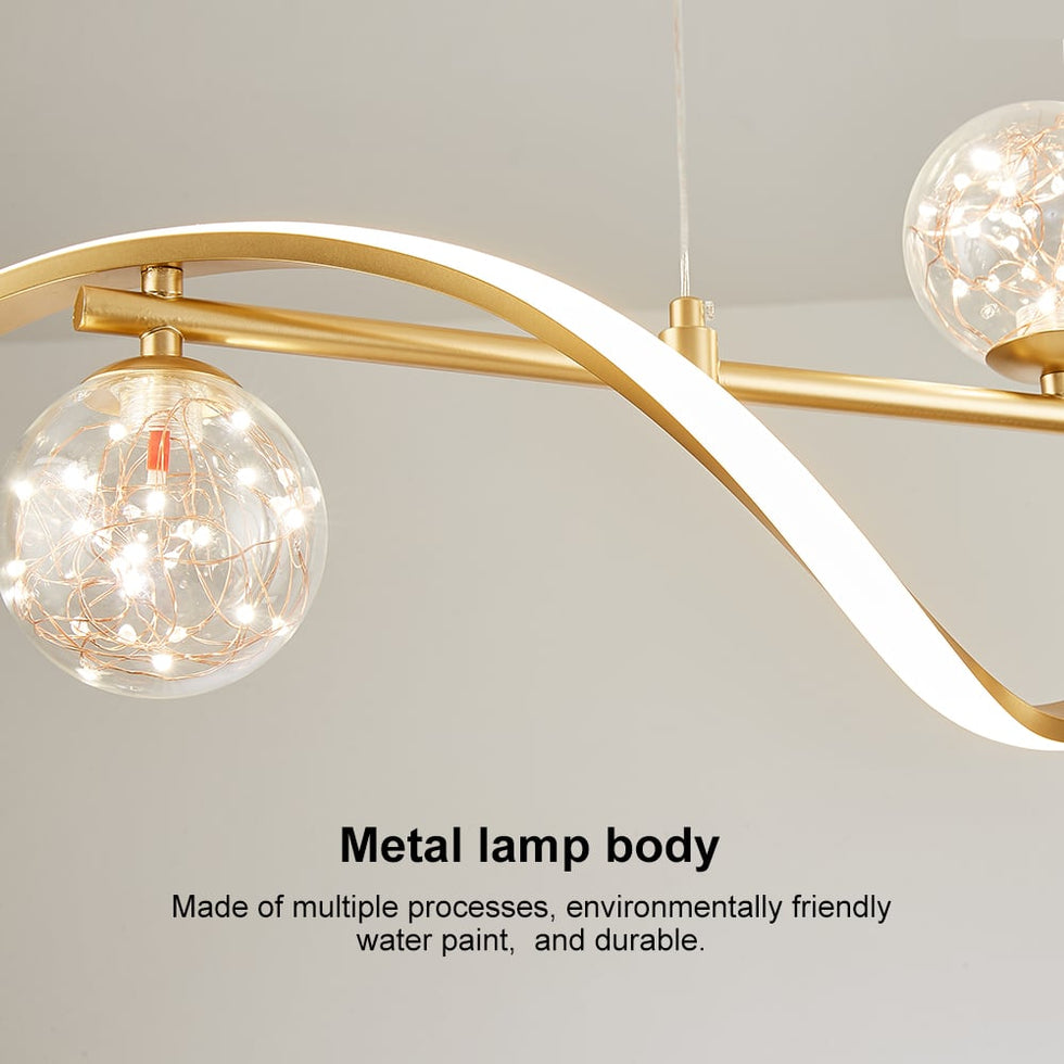 HMR - 4-Light LED Linear Kitchen Island Lighting in Gold with Glass Globe Shade Dimmable