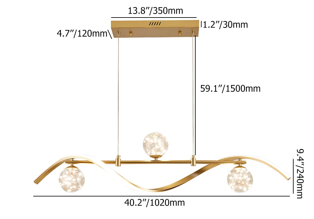 HMR - 4-Light LED Linear Kitchen Island Lighting in Gold with Glass Globe Shade Dimmable