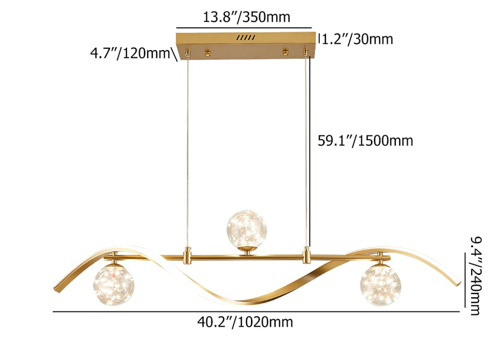 HMR - 4-Light LED Linear Kitchen Island Lighting in Gold with Glass Globe Shade Dimmable