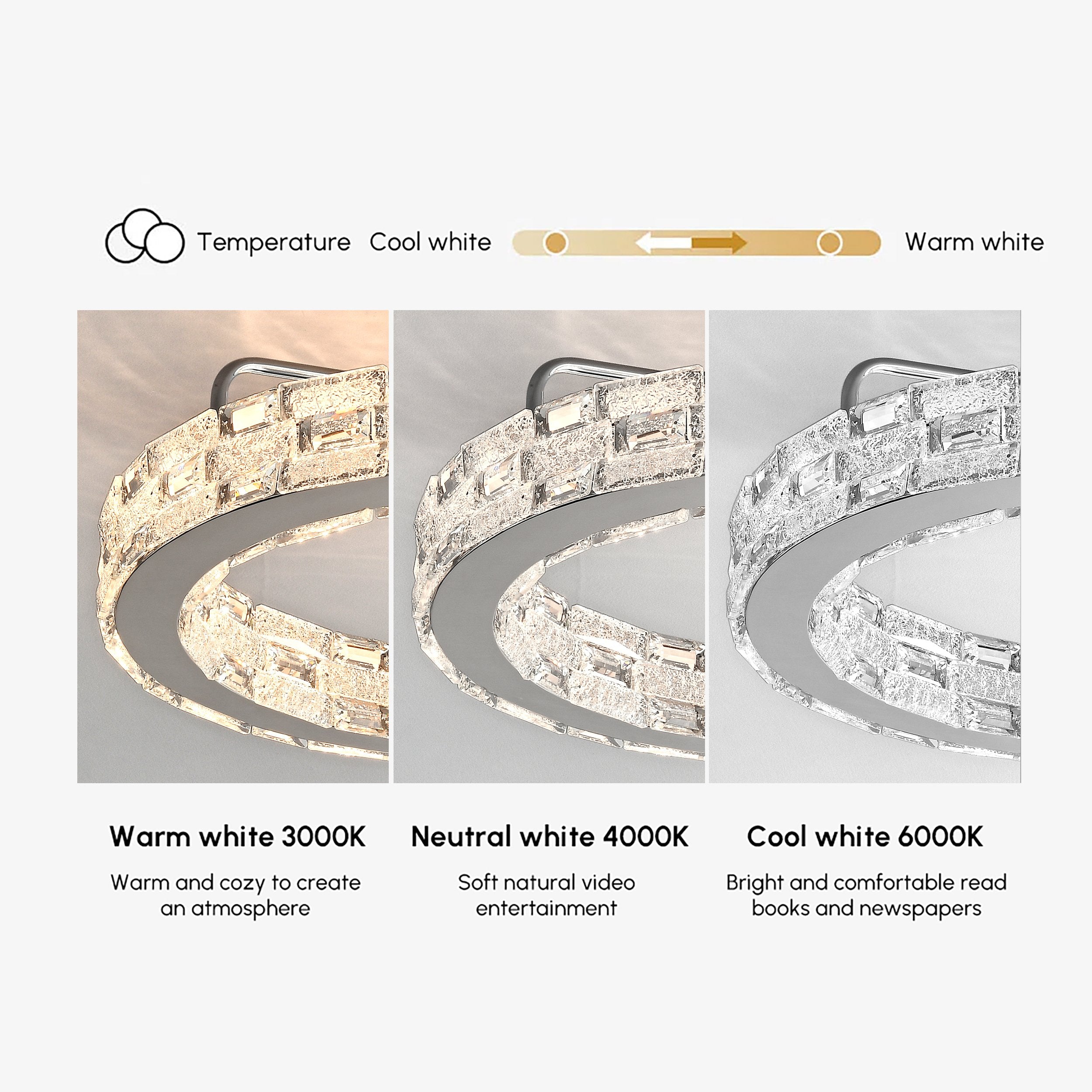 HMR - Modern 3 Color Crystal Chandelier Pendant Light