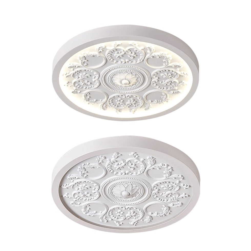 HMR - French Elegant White Resin 3D Carved LED 3 Modes Dimmable Flush Ceiling light