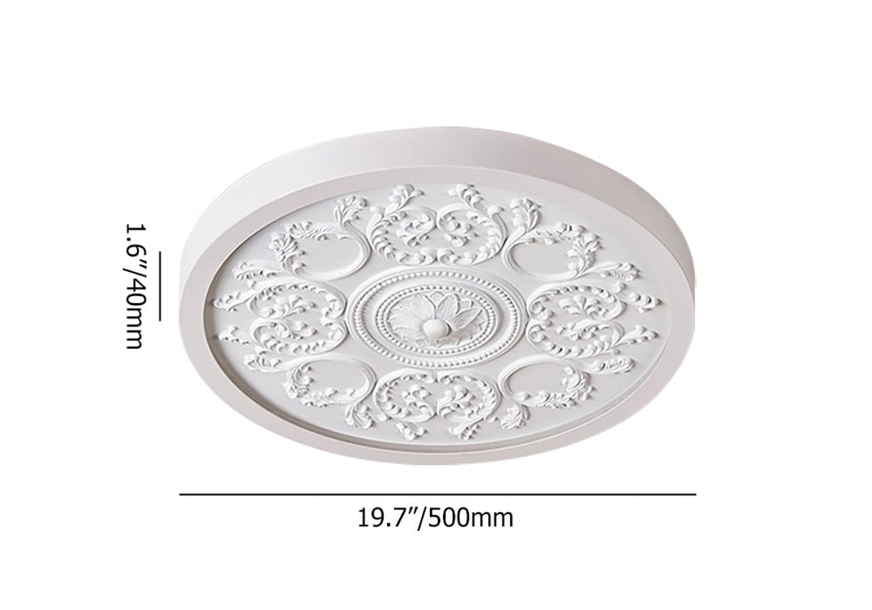 HMR - French Elegant White Resin 3D Carved LED 3 Modes Dimmable Flush Ceiling light