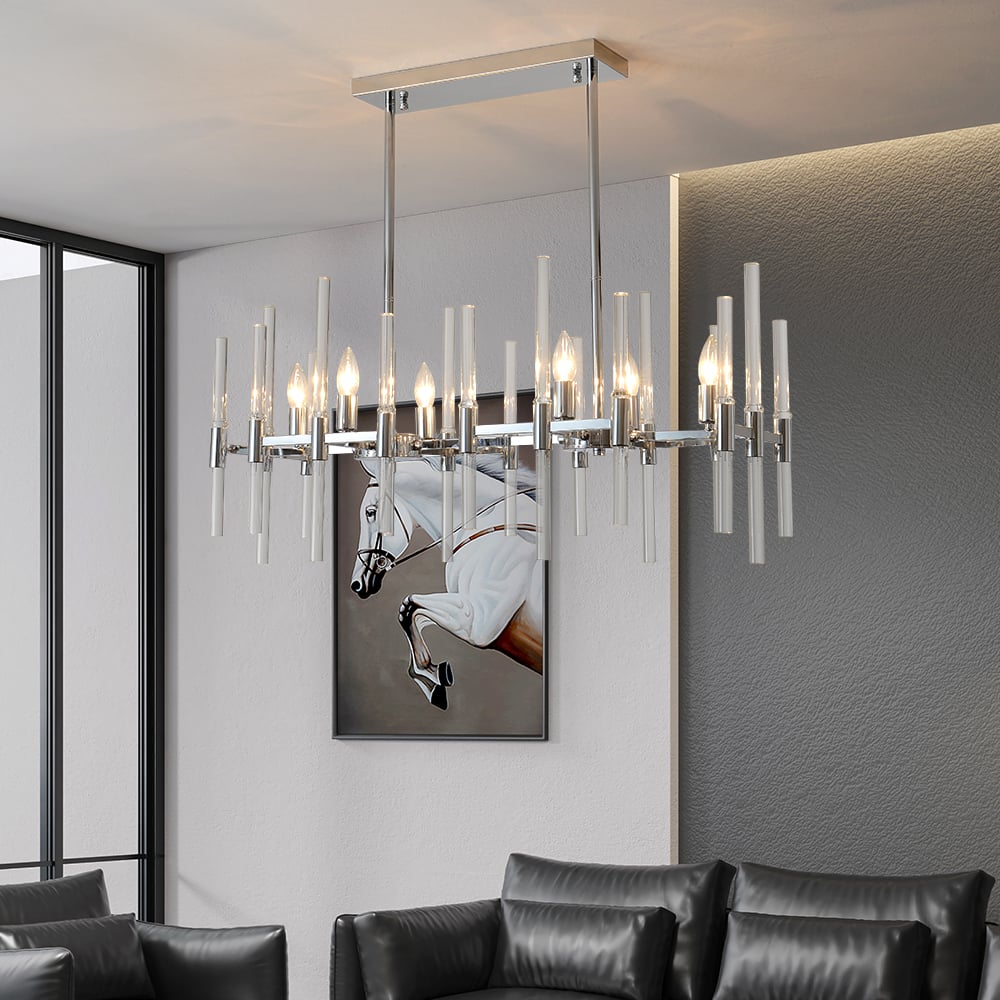 HMR - 6-Light Chrome Modern Glass Pendant Kitchen Island Lighting for Dining Room