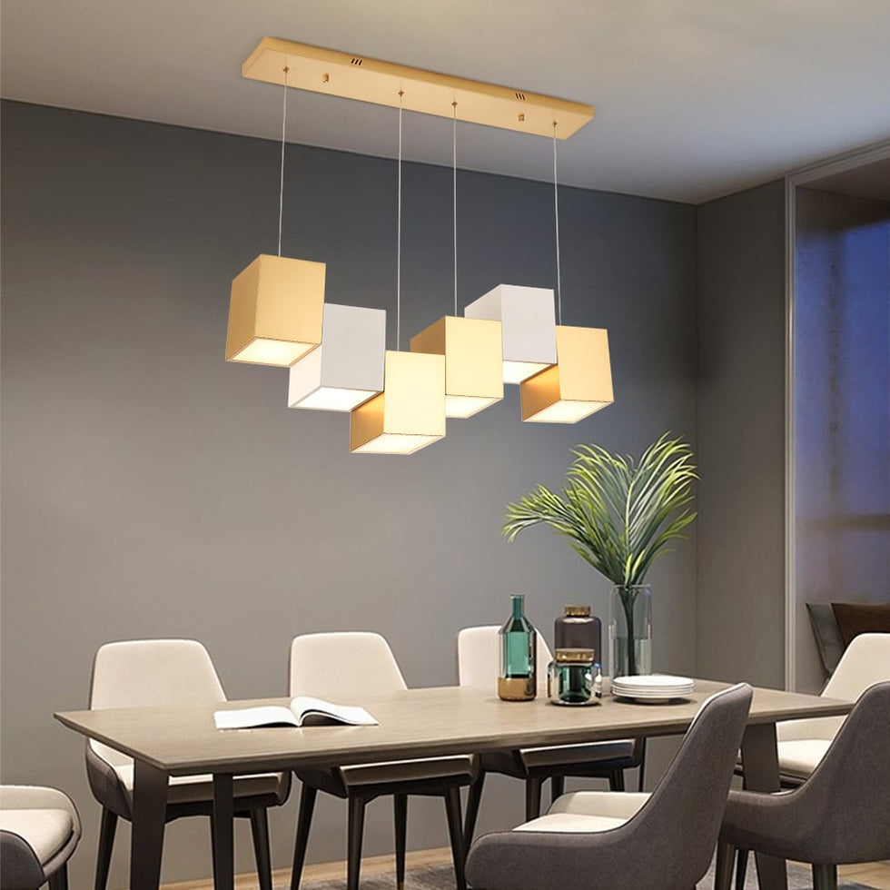 HMR - Modern Linear Kitchen Island Light 6-Light Square Pendant Light