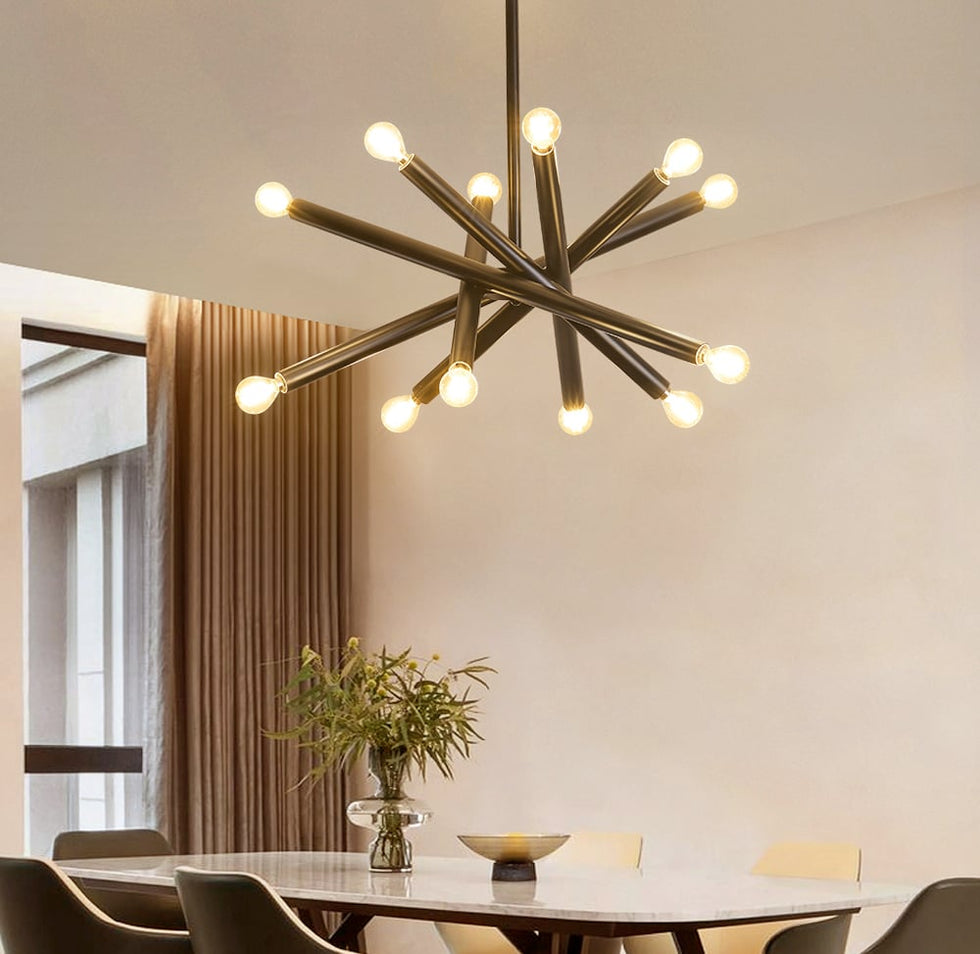 HMR - Modern 12Light Sputnik SemiFlush Mount Light with Hanging Rod