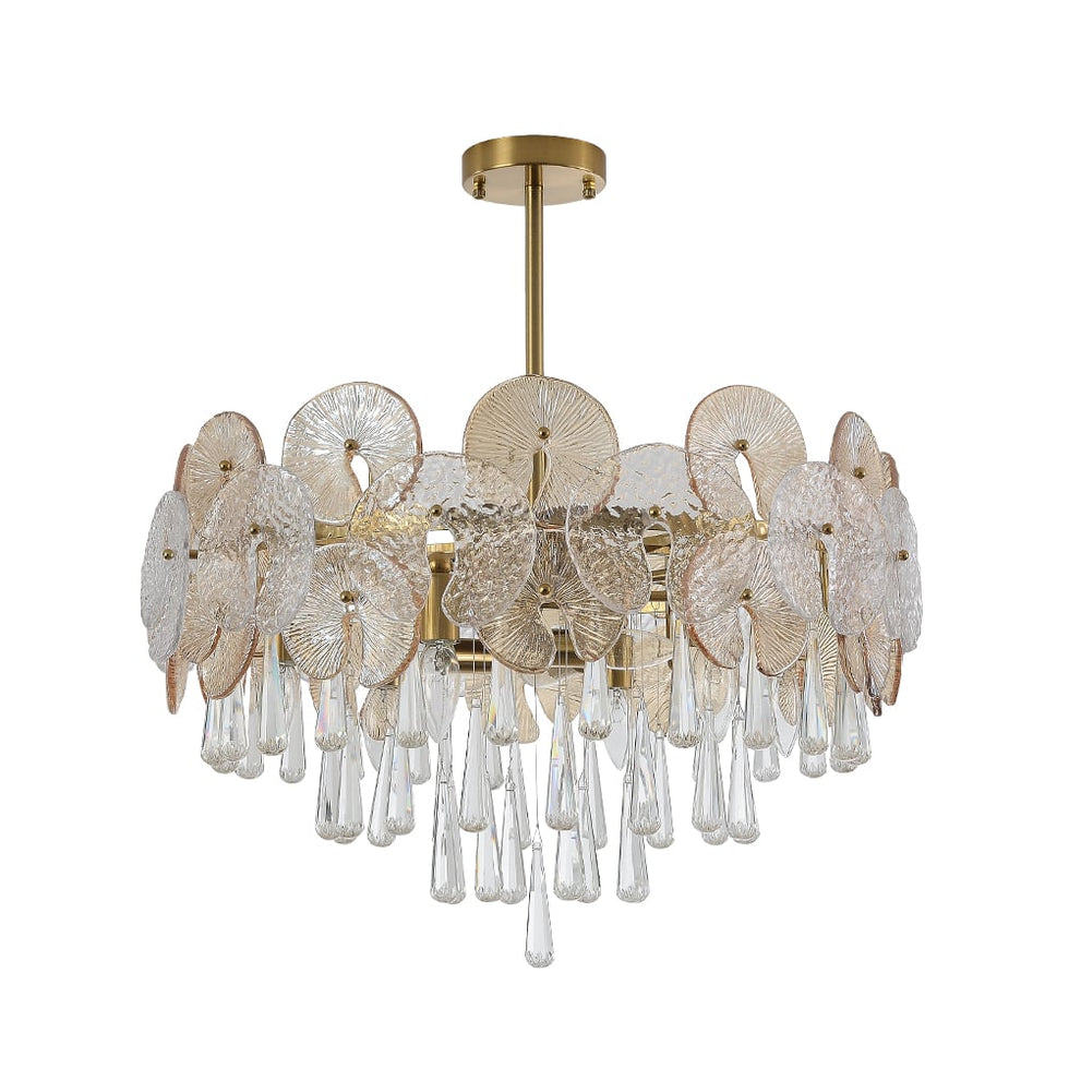 HMR - Glam 9-Light Crystal 5 Tiered Chandelier Gold Pendant Lights for Living Room