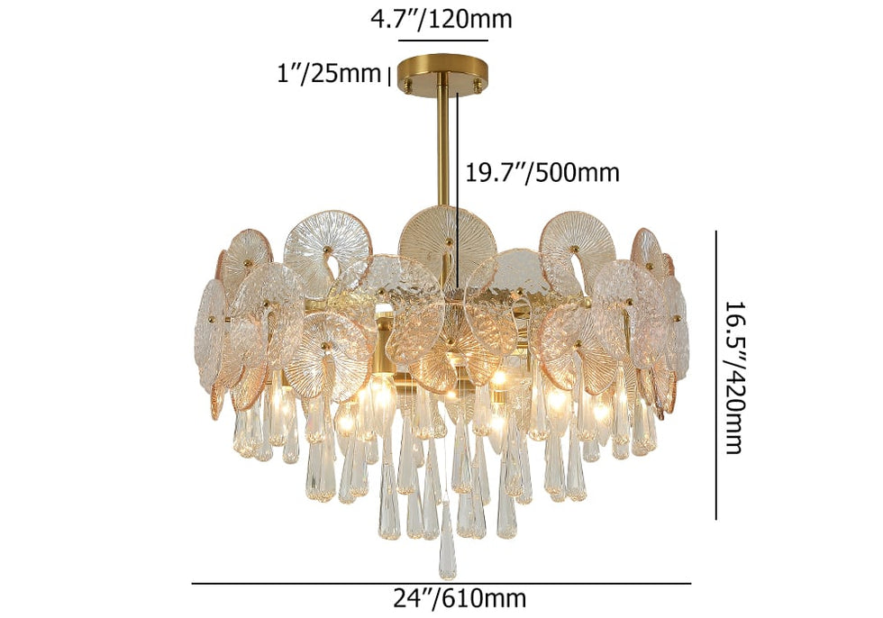 HMR - Glam 9-Light Crystal 5 Tiered Chandelier Gold Pendant Lights for Living Room