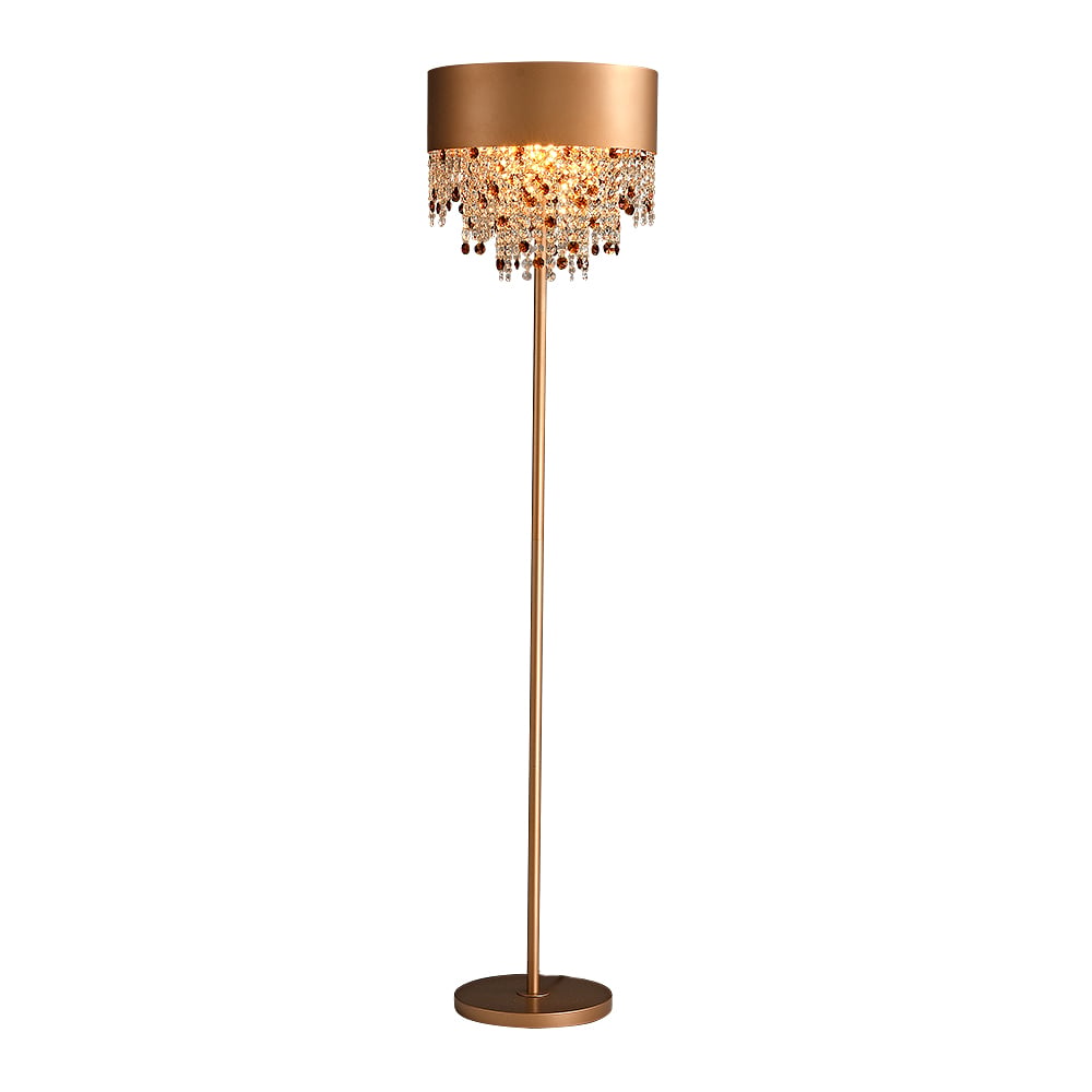HMR - Glam 2-Light LED Crystal Floor Lamp Plug-in Standing Lamp in Gold for Home Decor
