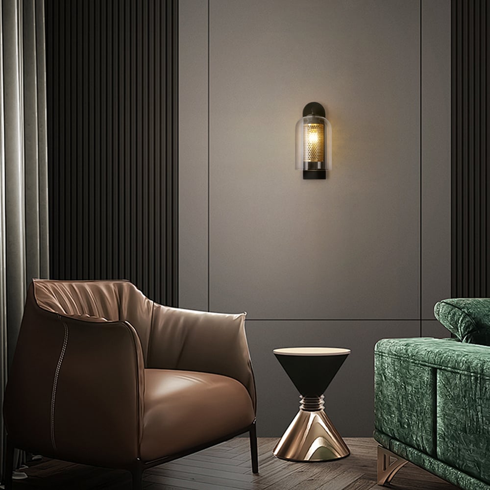 HMR - Modern 1-Light Glass Black & Gold Wall Lighting
