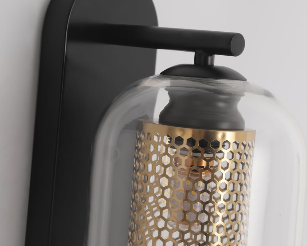 HMR - Modern 1-Light Glass Black & Gold Wall Lighting
