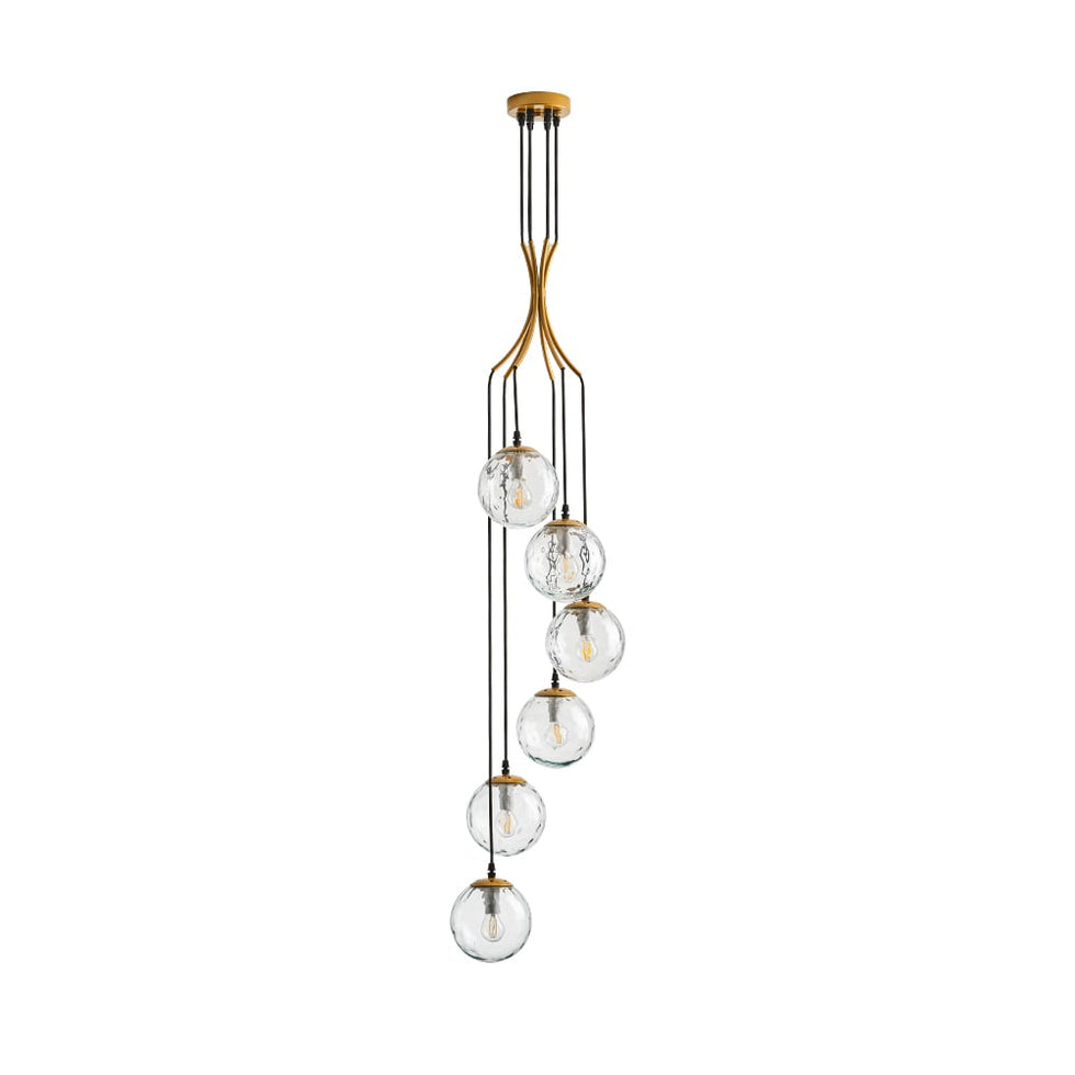 HMR - 6-Light LED Glass Entryway Foyer Bubble Chandelier Tiered Long Pendant Light in Gold