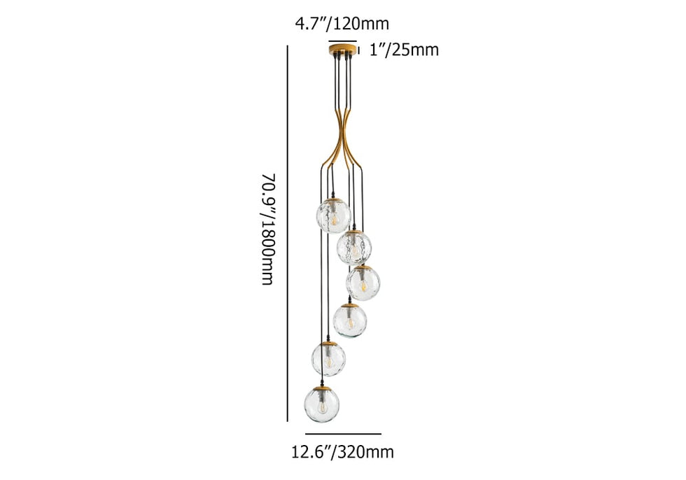 HMR - 6-Light LED Glass Entryway Foyer Bubble Chandelier Tiered Long Pendant Light in Gold