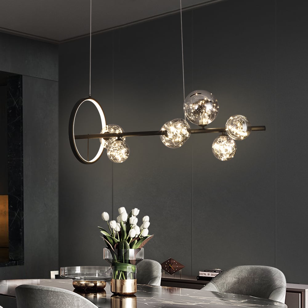 HMR - Modern Kitchen Island Light with Glass Globe Shade Ceiling Pendant Lights