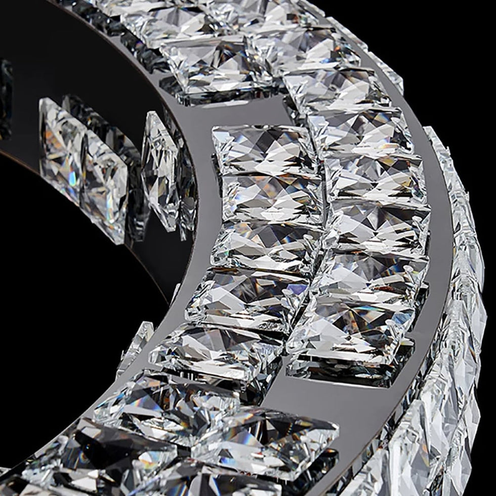 HMR - K9 Crystal Silver Stainless Steel Ring Chandelier Double Layer Ceiling Light