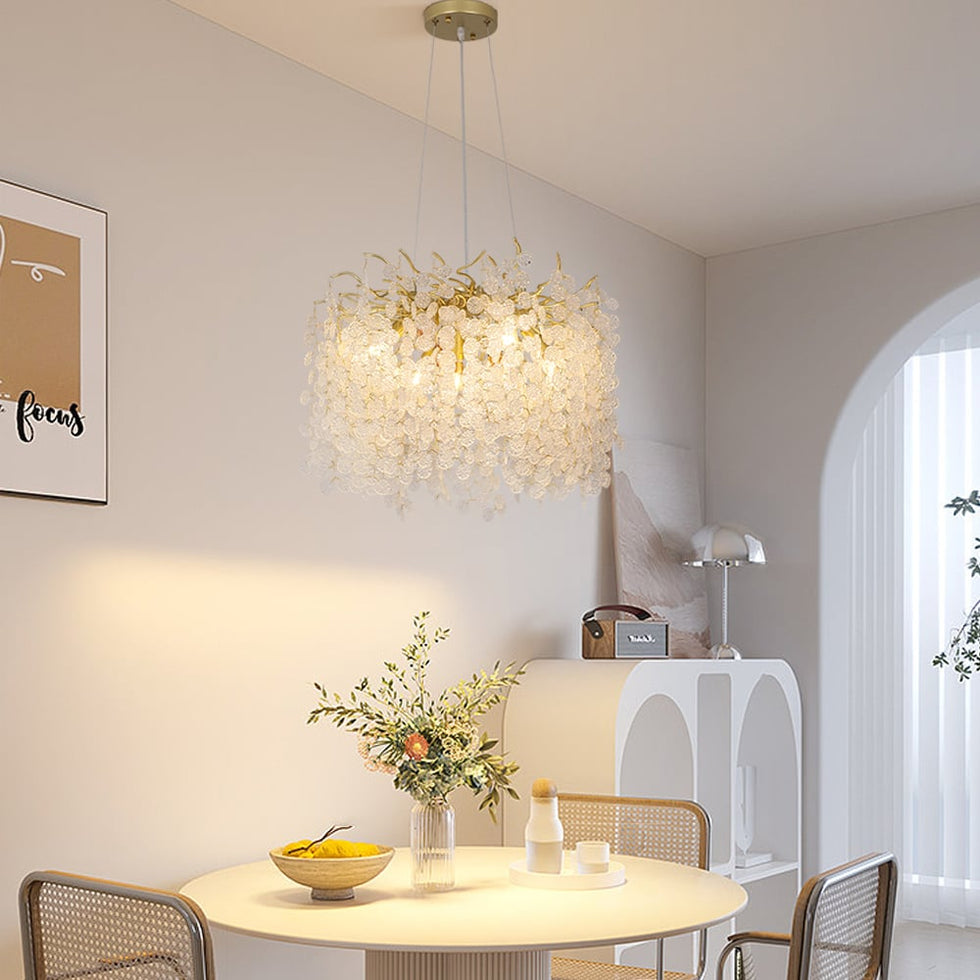 HMR - Art Deco 9-Light Gold Branch Pendant Crystal Chandelier Light for Living Room