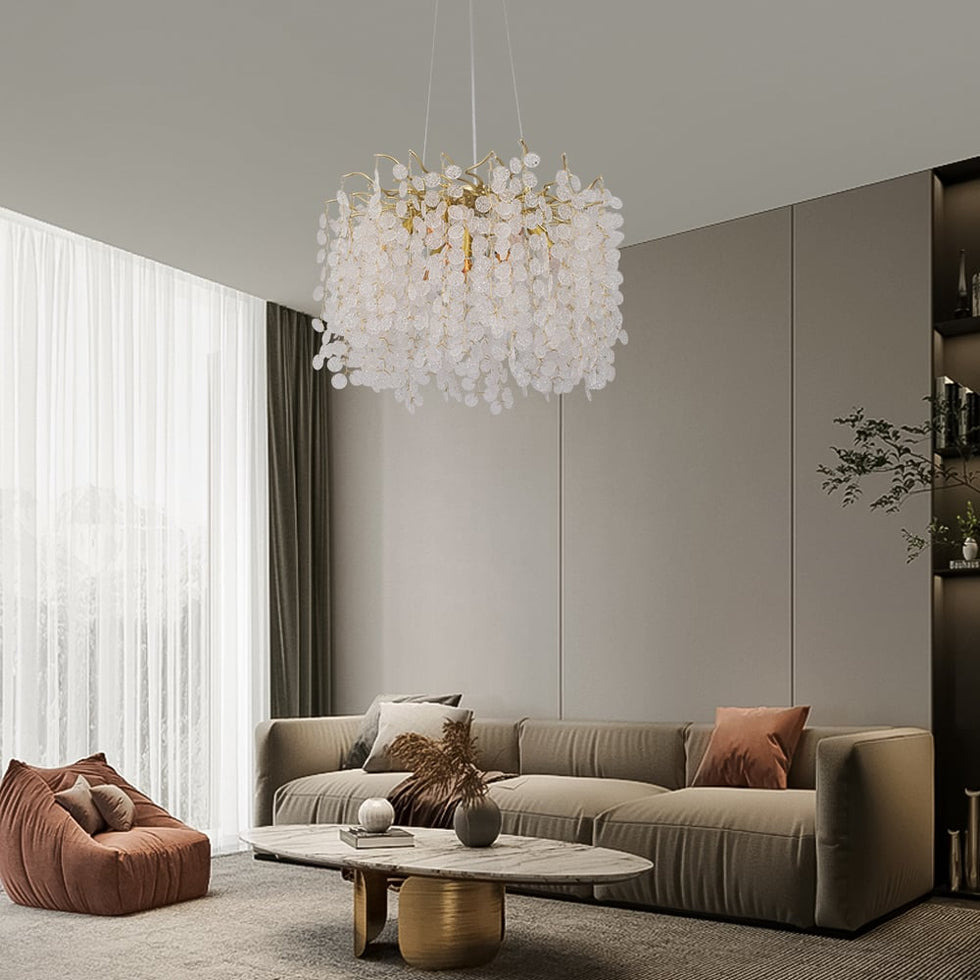 HMR - Art Deco 9-Light Gold Branch Pendant Crystal Chandelier Light for Living Room