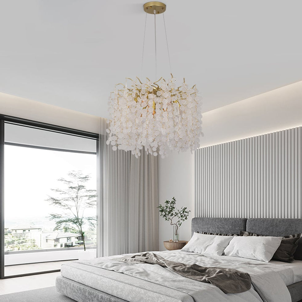 HMR - Art Deco 9-Light Gold Branch Pendant Crystal Chandelier Light for Living Room