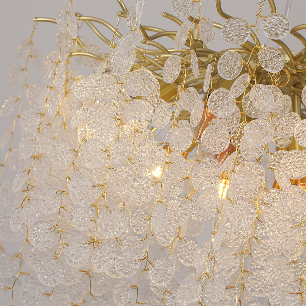 HMR - Art Deco 9-Light Gold Branch Pendant Crystal Chandelier Light for Living Room