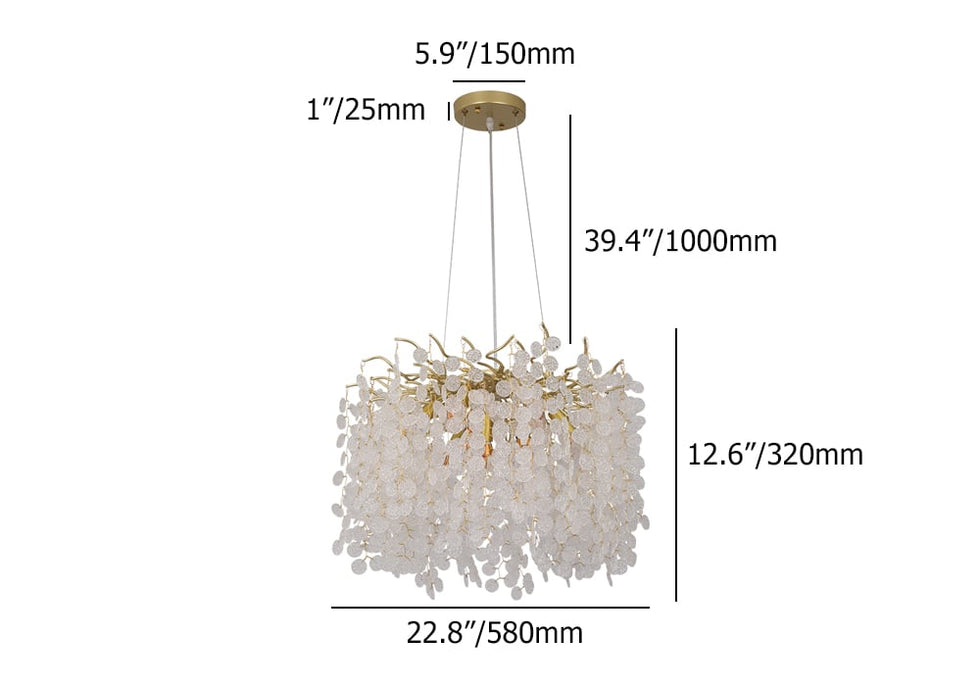 HMR - Art Deco 9-Light Gold Branch Pendant Crystal Chandelier Light for Living Room