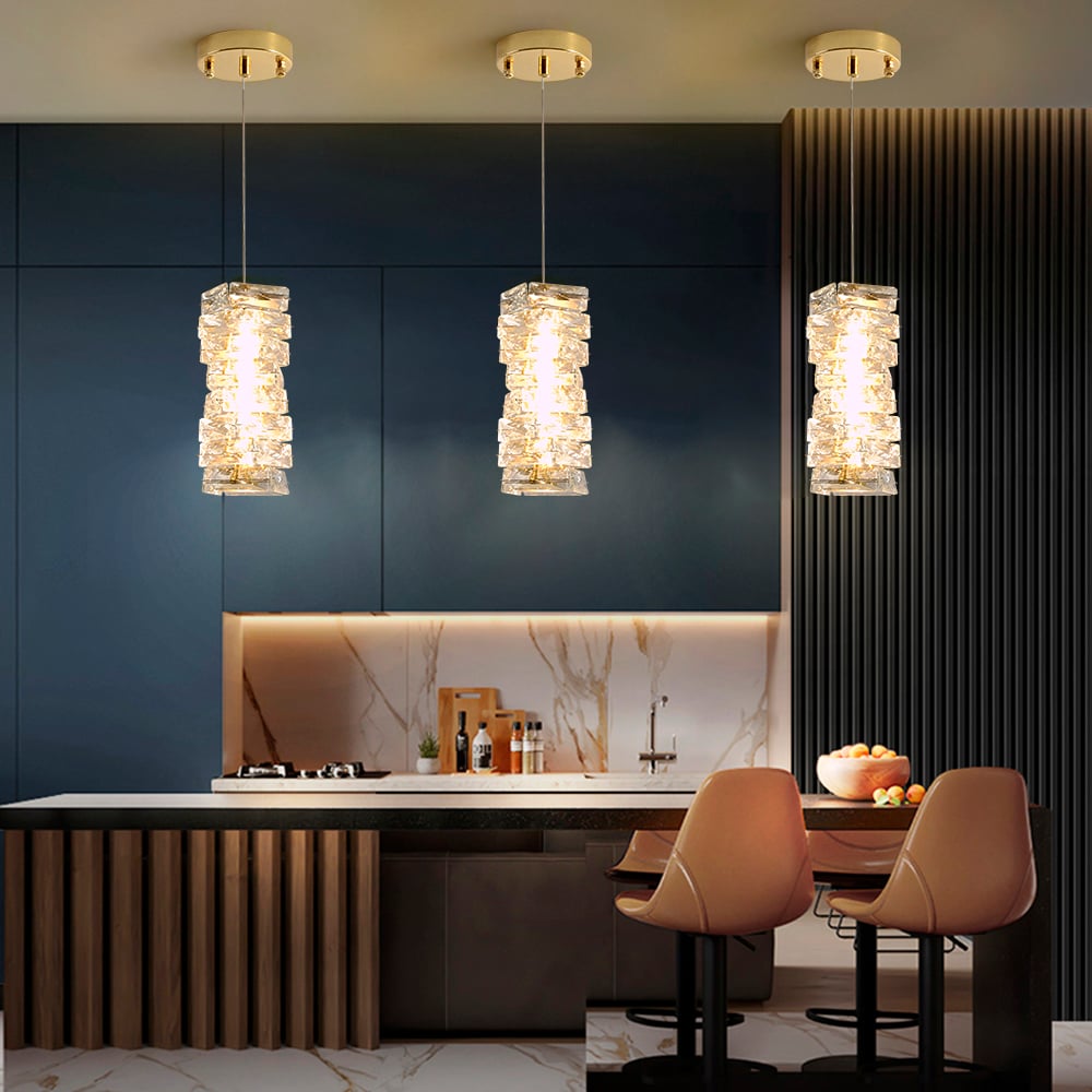 HMR - Glam Crystal Island Pendant Light in Gold Led Mini Chandelier for Kitchen Dining room
