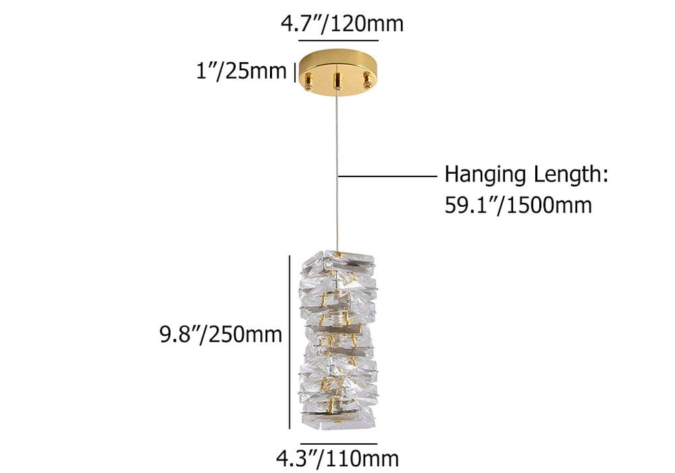 HMR - Glam Crystal Island Pendant Light in Gold Led Mini Chandelier for Kitchen Dining room