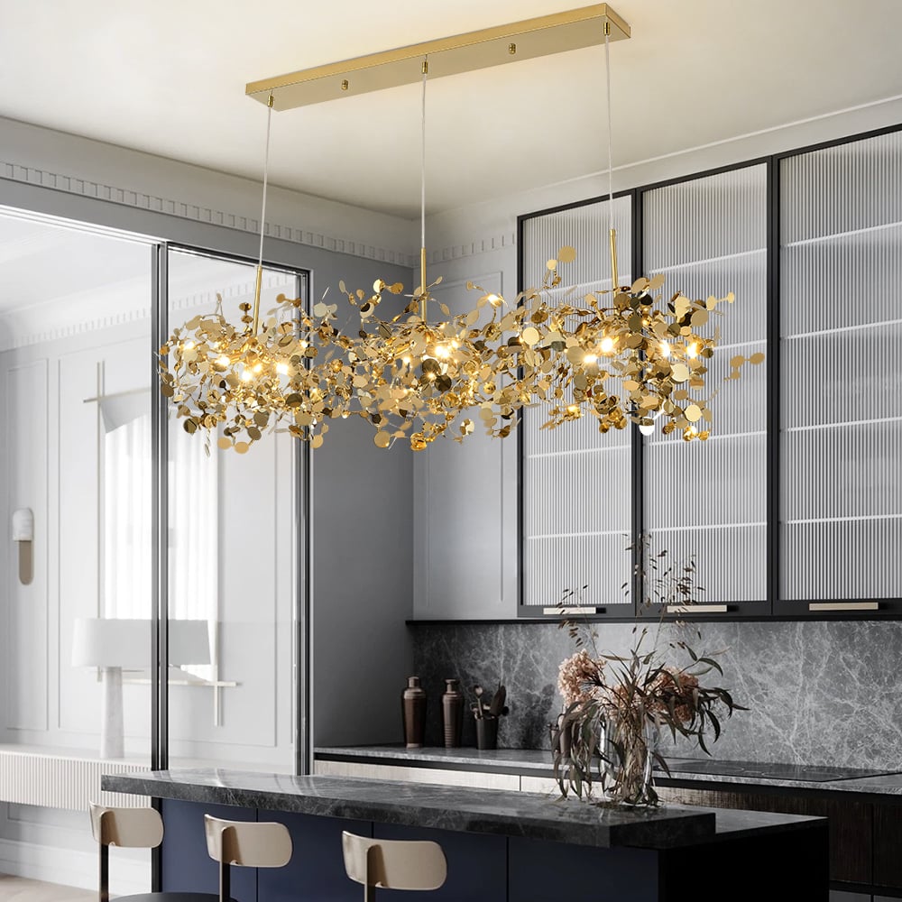 HMR - 9-light Luxury Stainless Steel Gold kitchen Island Chandelier Bright Ceiling Light