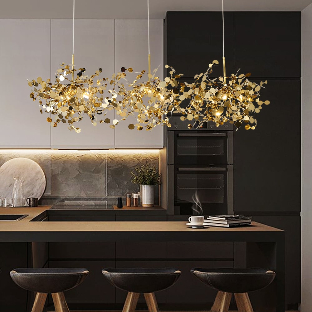 HMR - 9-light Luxury Stainless Steel Gold kitchen Island Chandelier Bright Ceiling Light