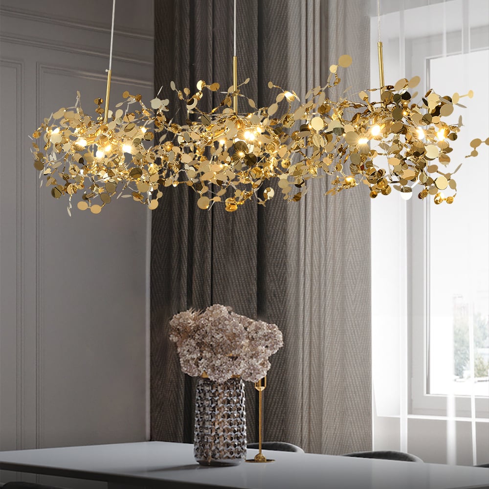 HMR - 9-light Luxury Stainless Steel Gold kitchen Island Chandelier Bright Ceiling Light