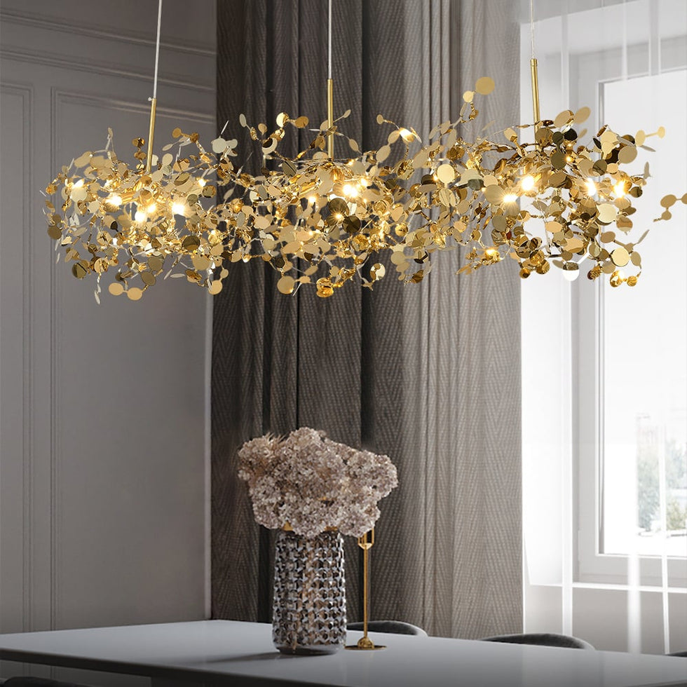HMR - 9-light Luxury Stainless Steel Gold kitchen Island Chandelier Bright Ceiling Light