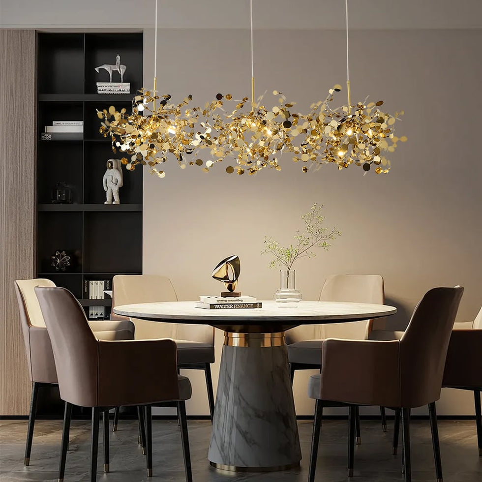 HMR - 9-light Luxury Stainless Steel Gold kitchen Island Chandelier Bright Ceiling Light