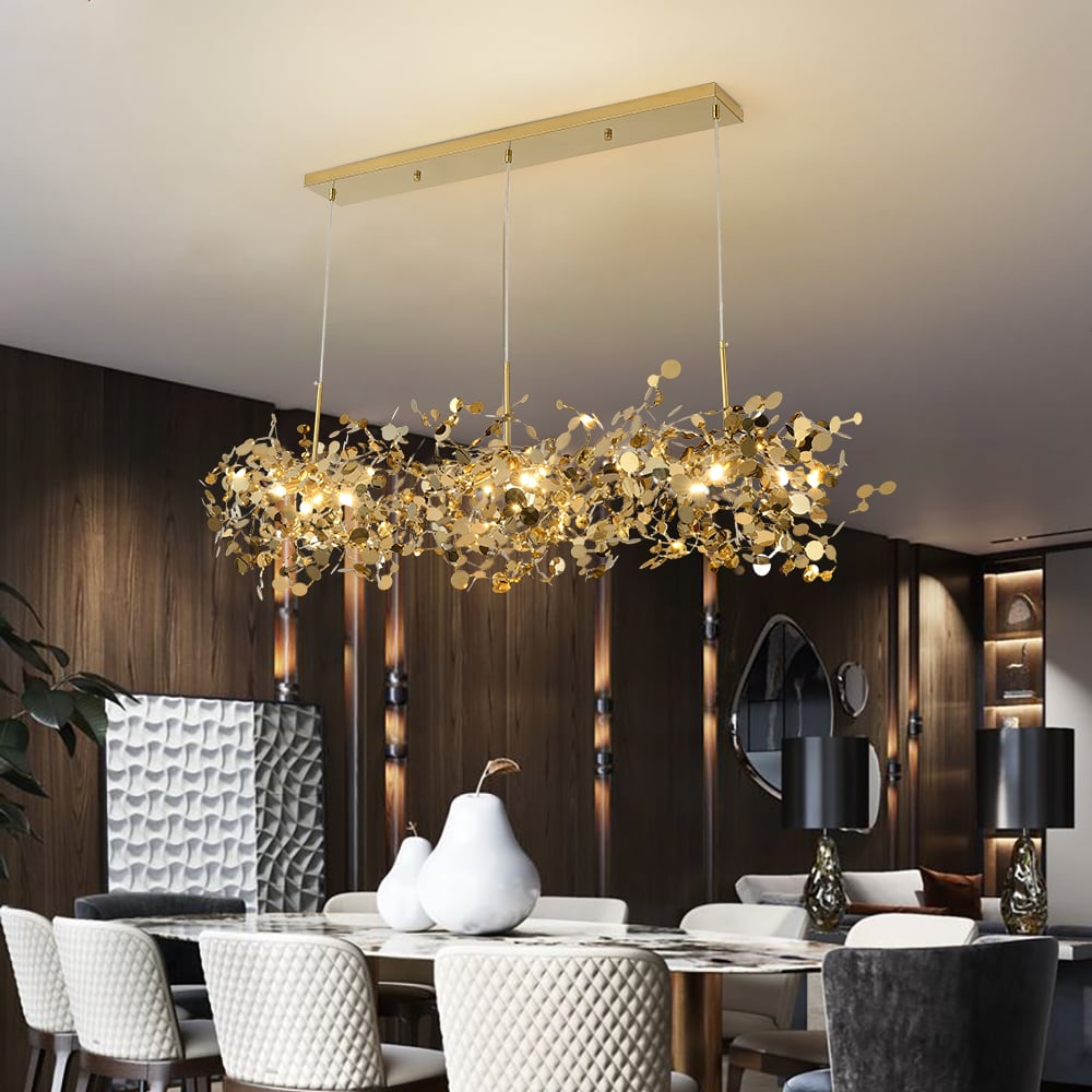 HMR - 9-light Luxury Stainless Steel Gold kitchen Island Chandelier Bright Ceiling Light