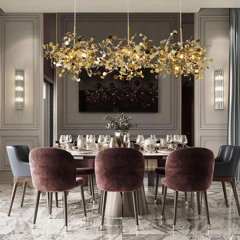 HMR - 9-light Luxury Stainless Steel Gold kitchen Island Chandelier Bright Ceiling Light