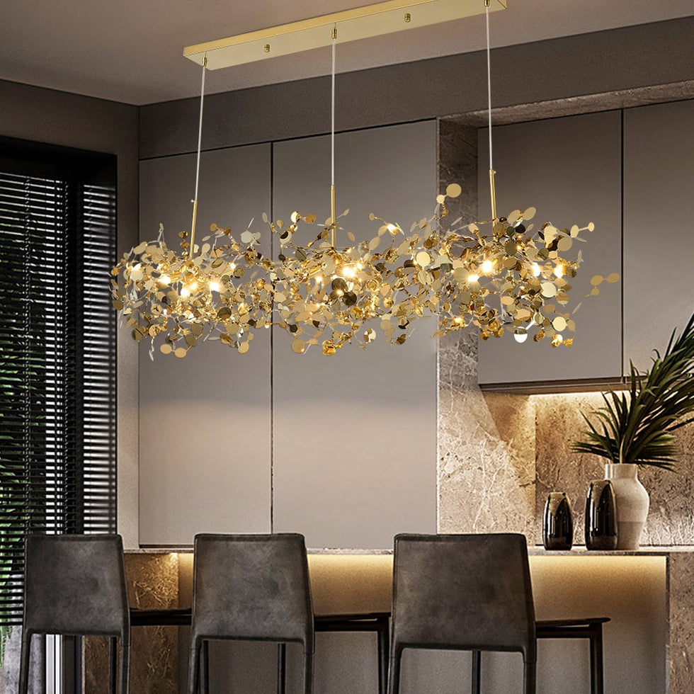 HMR - 9-light Luxury Stainless Steel Gold kitchen Island Chandelier Bright Ceiling Light