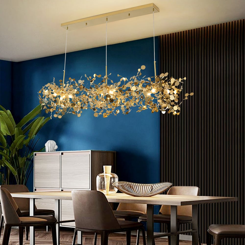 HMR - 9-light Luxury Stainless Steel Gold kitchen Island Chandelier Bright Ceiling Light