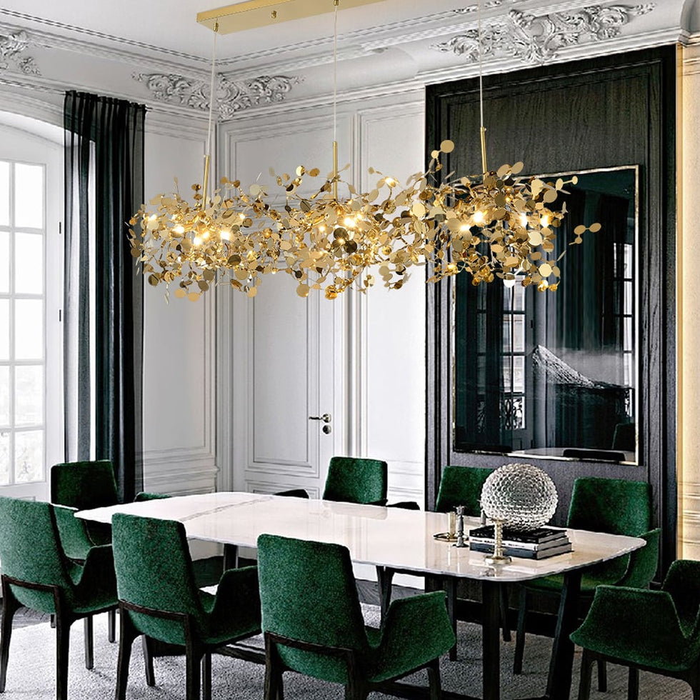 HMR - 9-light Luxury Stainless Steel Gold kitchen Island Chandelier Bright Ceiling Light