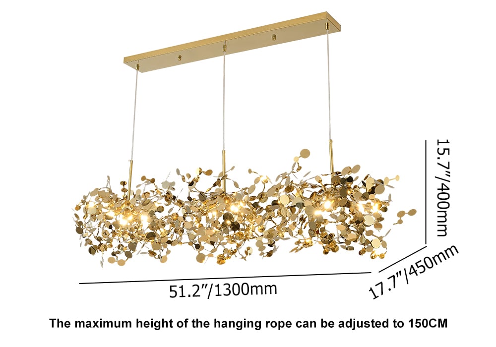 HMR - 9-light Luxury Stainless Steel Gold kitchen Island Chandelier Bright Ceiling Light