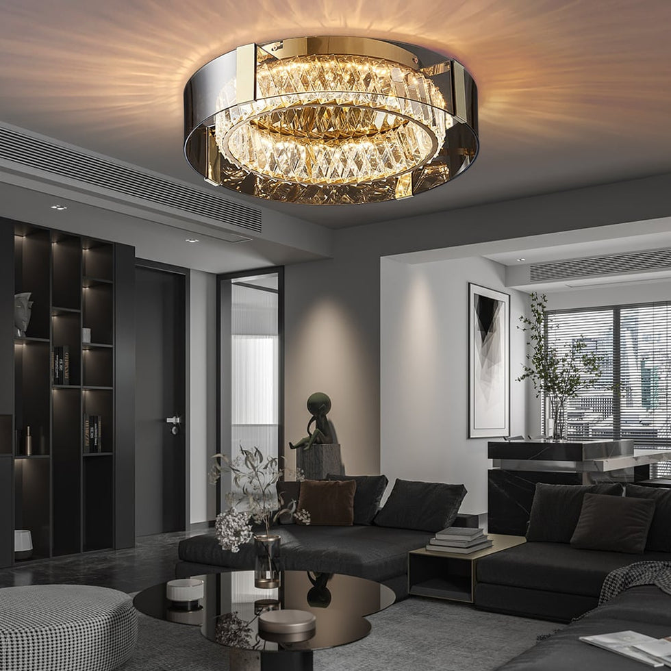 HMR - Crystal Dimmable Ceiling Lights 3 Modes LED Flush Mount Light with Remote Control